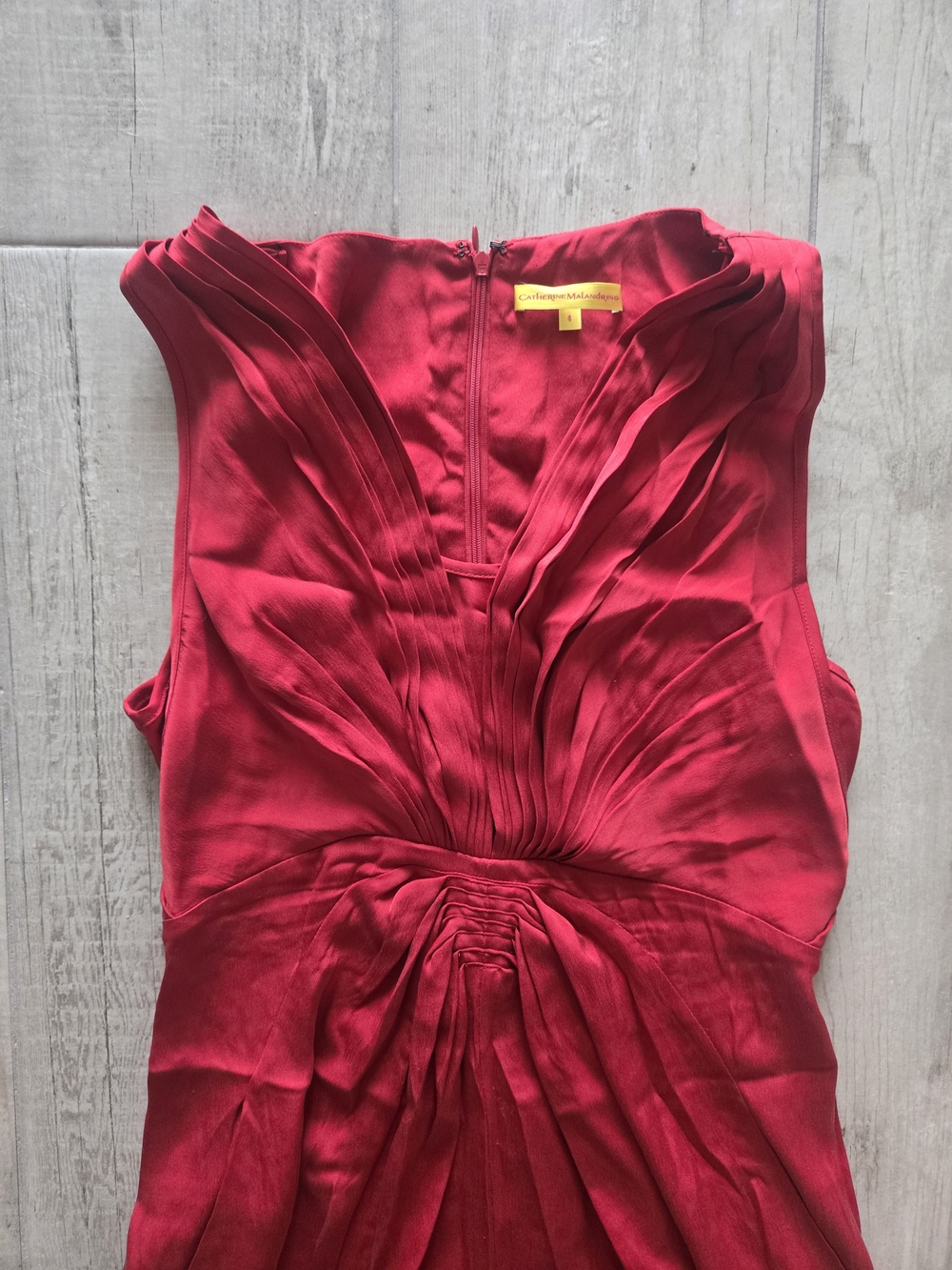 Catherine Malandrino Red Pleated V-Neck Sleeveless Top
